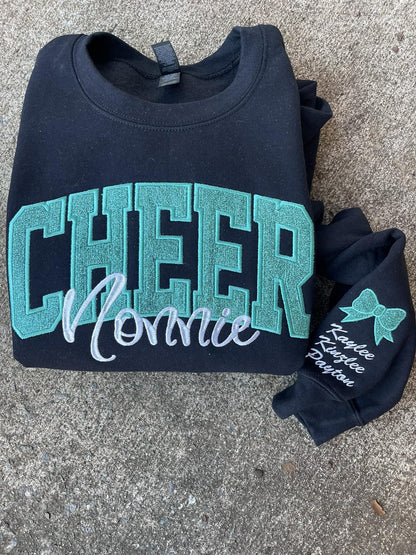 Custom Embroidered Glitter Vinyl Cheer Mom Sweatshirt