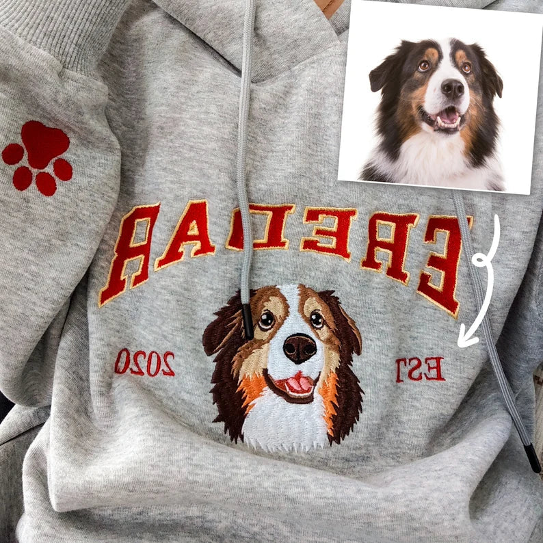 Custom Dog Hoodie with Pet's Face Personalized Embroidered Sweatshirt