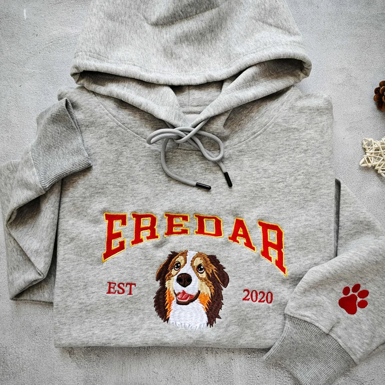 Custom Dog Hoodie with Pet's Face Personalized Embroidered Sweatshirt