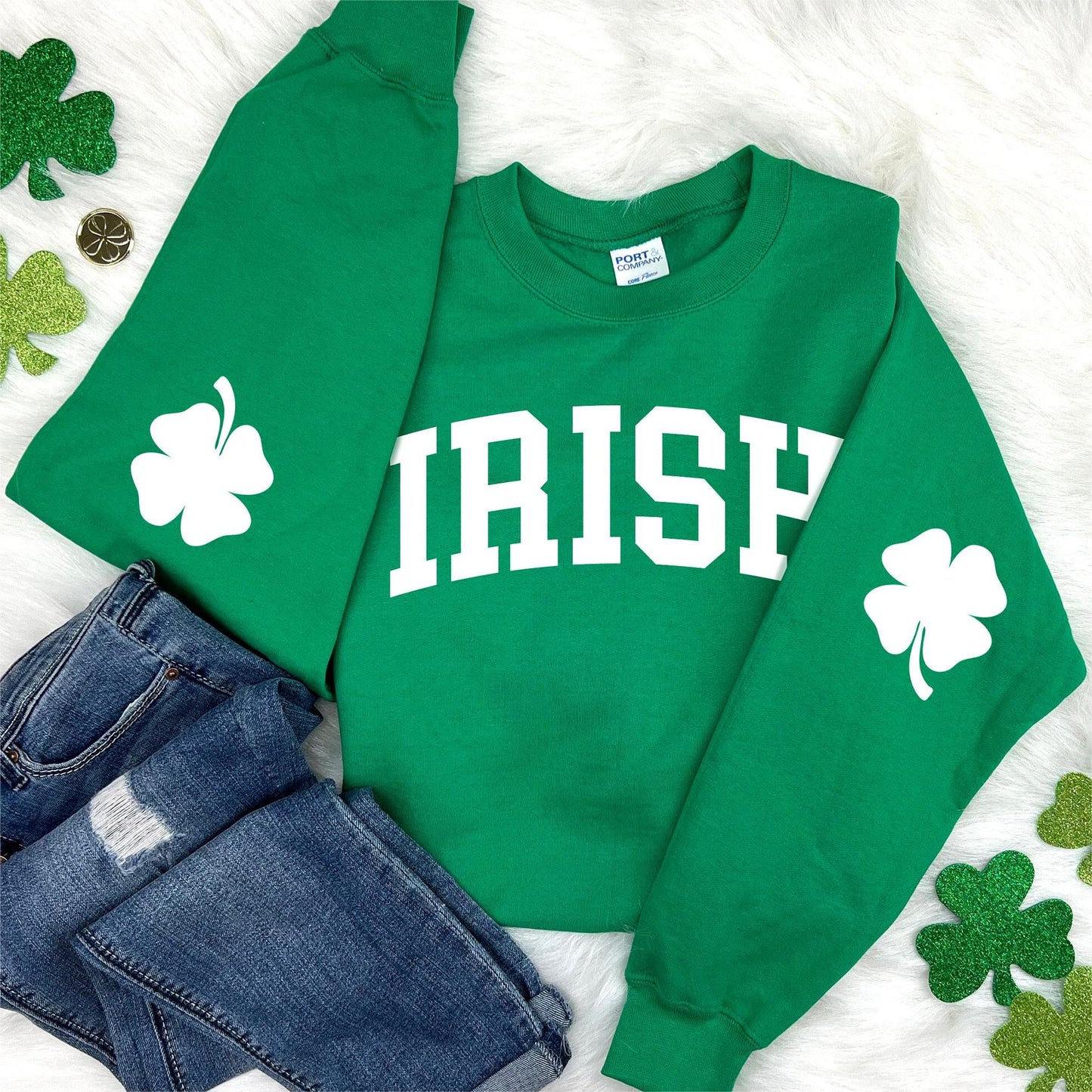 Lucky Clover Irish Elbow Patch St Patricks Day Sweatshirt