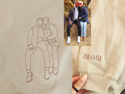 Custom Embroidered Portrait from Photo Sweatshirt, Couple Sweatshirts, Couples Portrait, Custom Photo Hoodie, Personalized Gift For Couple