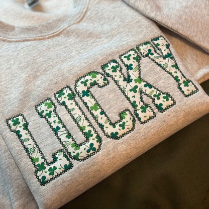 Custom St Patrick's Embroidered Lucky Shamrock Sweatshirt