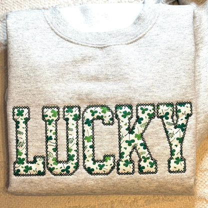 Custom St Patrick's Embroidered Lucky Shamrock Sweatshirt