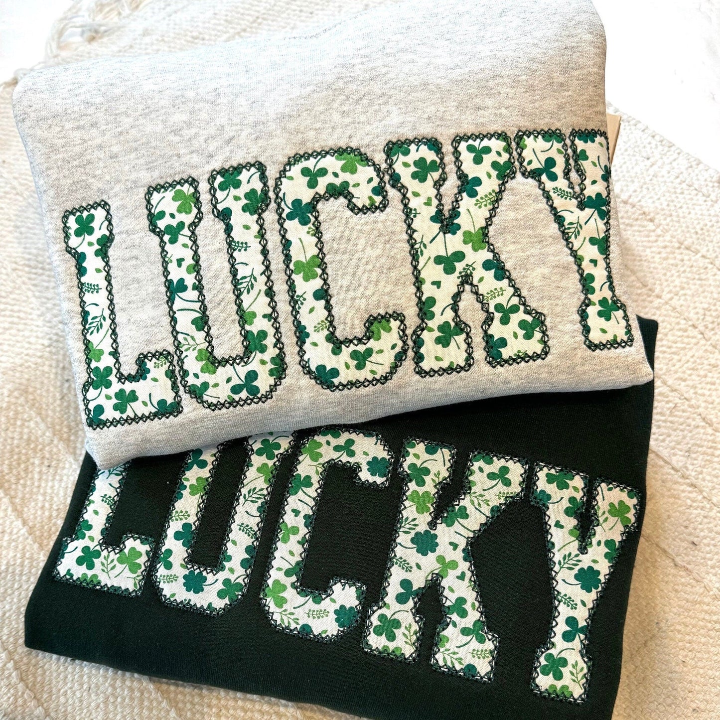 Custom St Patrick's Embroidered Lucky Shamrock Sweatshirt