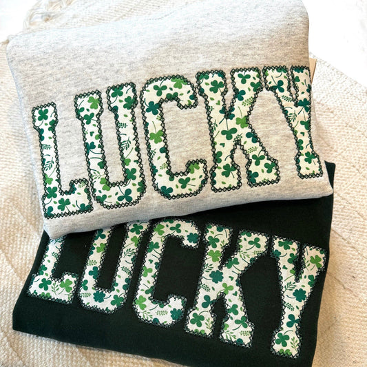 Custom St Patrick's Embroidered Lucky Shamrock Sweatshirt