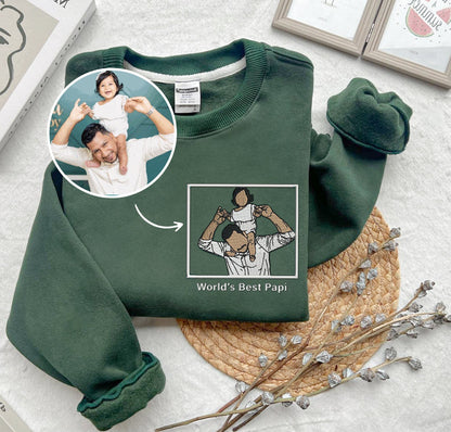 Custom Photo Shirt for Dad, Father's Day Sweatshirt, Personalized Dad Portrait Shirt, Father's Day Gifts, Embroidery Crewneck For Husband