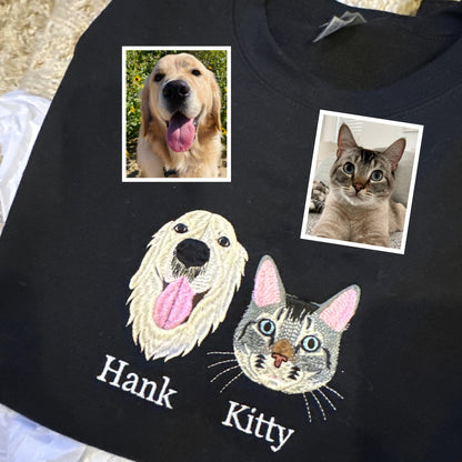 Custom Embroidered Pet Sweatshirt from Your Photo, Personalized Pet Face and Pet Name Hoodie, Pet Portrait Shirt, Dog Lover Gift