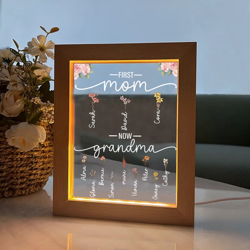 First Mom Now Grandma - Birth Flower Family Customized Light