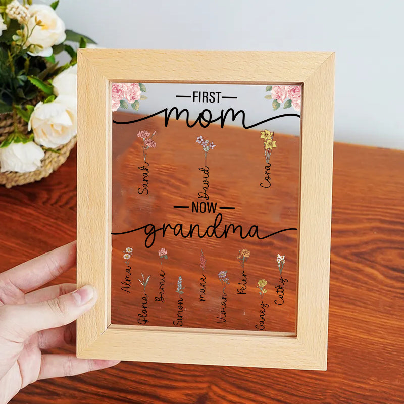 First Mom Now Grandma - Birth Flower Family Customized Light