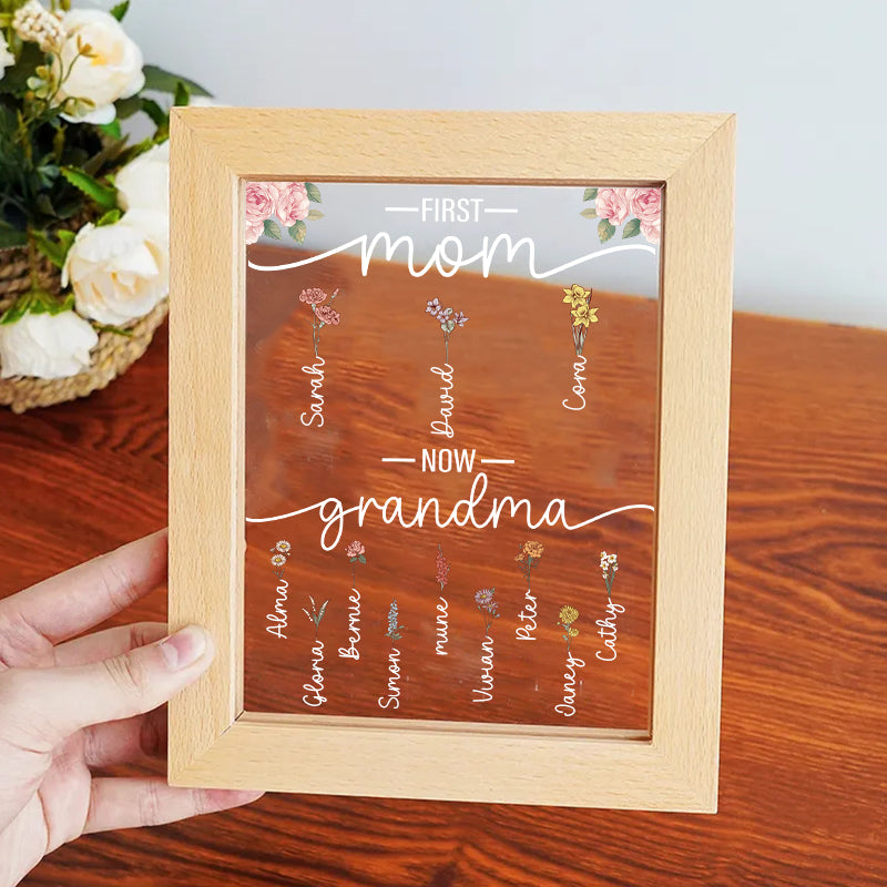 First Mom Now Grandma - Birth Flower Family Customized Light