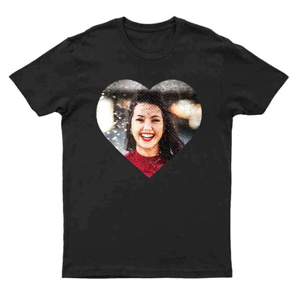 Custom Photo or Text Cotton T-shirt DIY Heart Sequin Tee For Men and Women