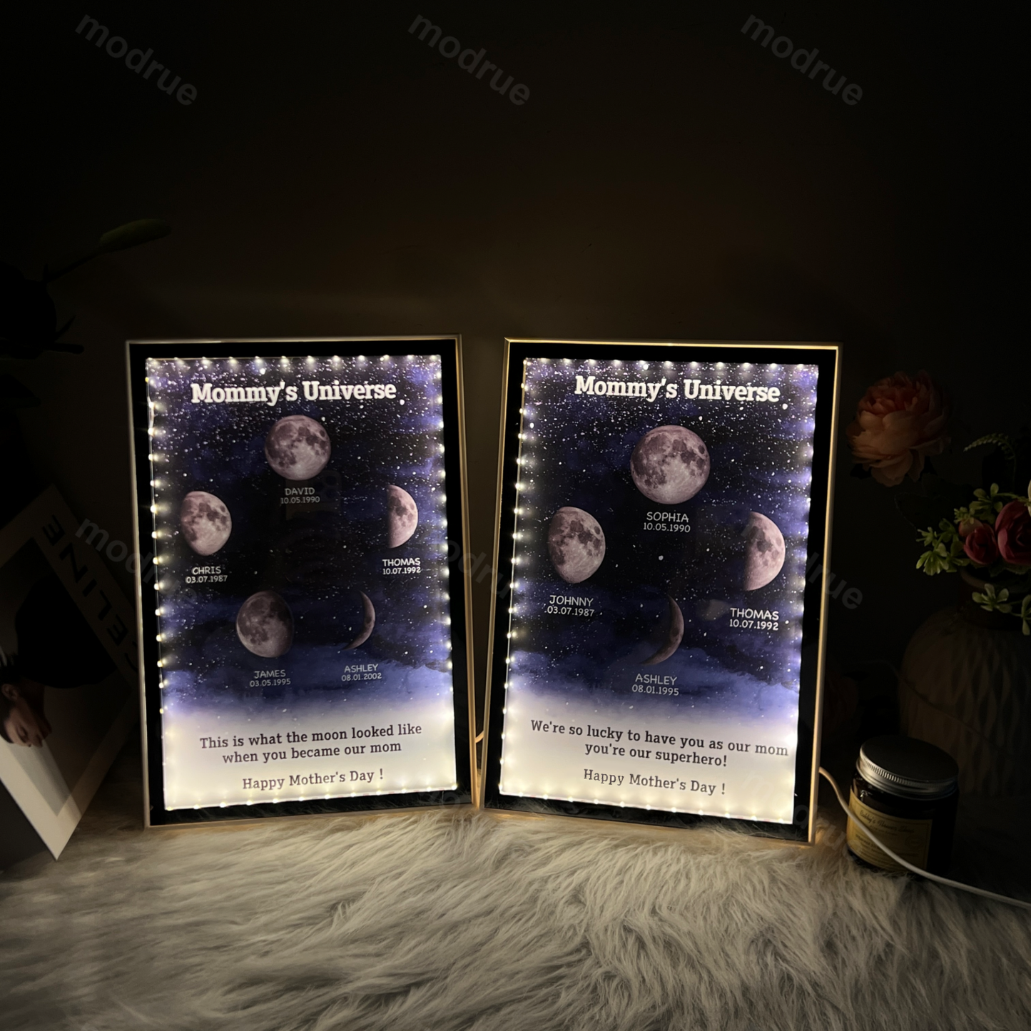 Starry Night Customize Birth Moon Phase Mirror Light Box