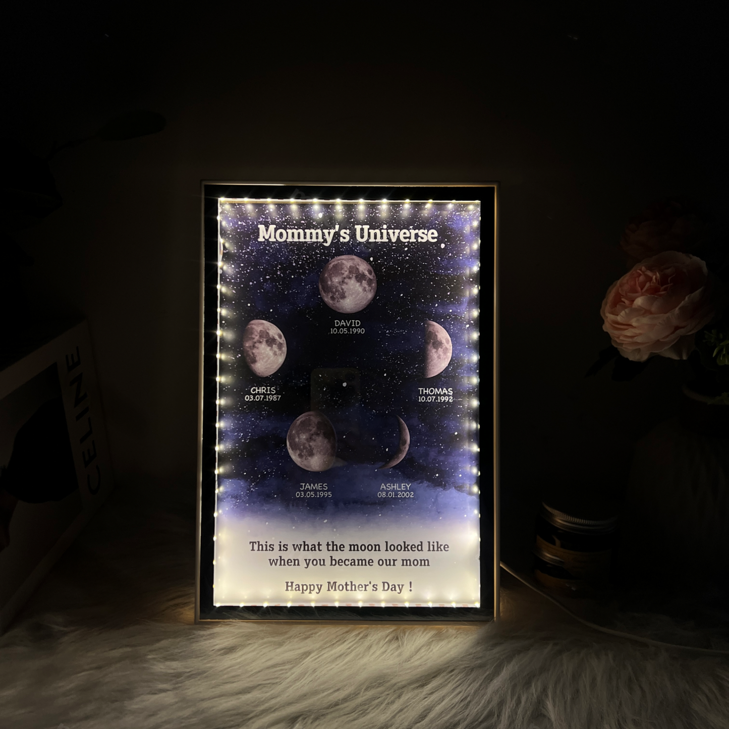 Starry Night Customize Birth Moon Phase Mirror Light Box