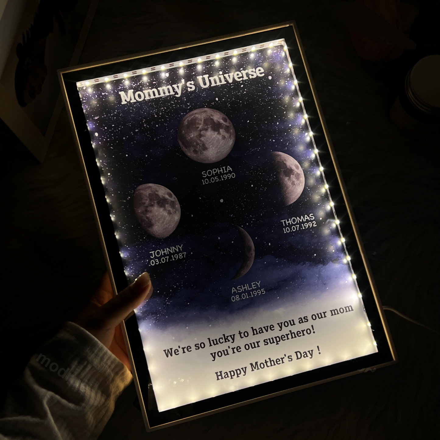 Starry Night Customize Birth Moon Phase Mirror Light Box