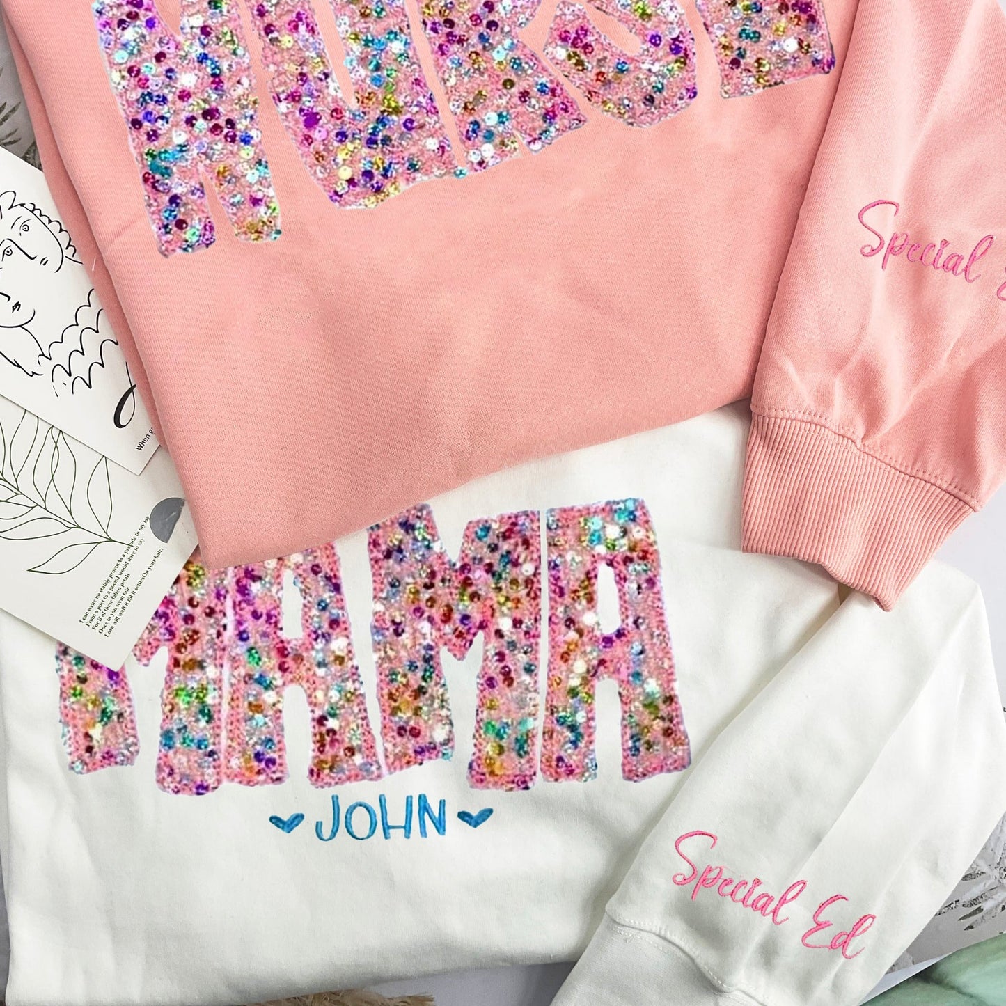 Personalized PINK Multicolor Sequin Embroidered Shirt/Sweatshirt