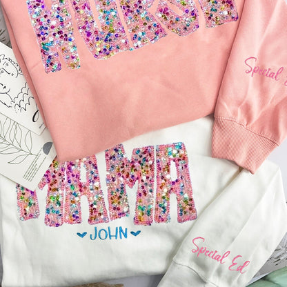 Personalized PINK Multicolor Sequin Embroidered Shirt/Sweatshirt