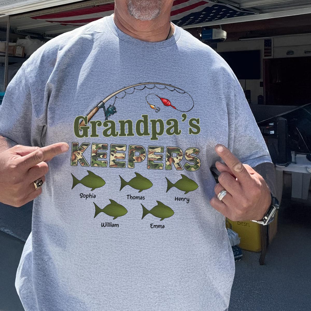 Grandpa's Keepers Camouflage Pattern Fishing Personalized Shirt