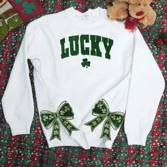 St Patrick's Day Glitter Lucky Sweatshirt - Side Bow Applique