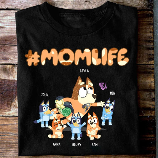 Momlife Hashtag, Custom Cartoon Dog MAMA With Kids Sweatshirt