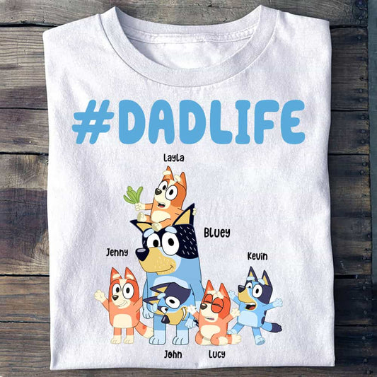 Dadlife Hashtag, Custom Cartoon Dog DAD with Kids Sweatshirt