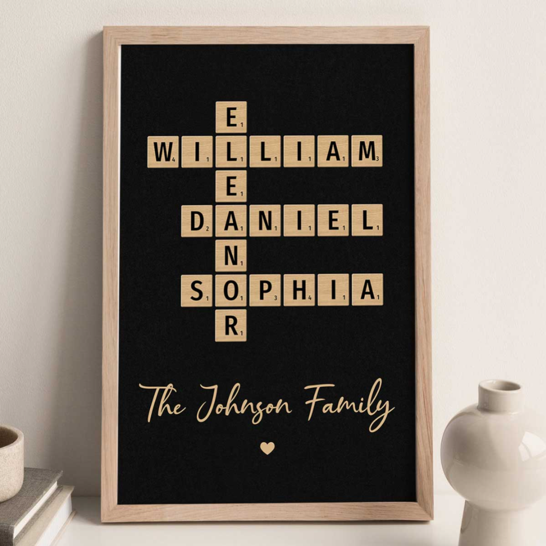 Family Crossword Art - Created In A Moment, Treasured Forever Personalized Poster