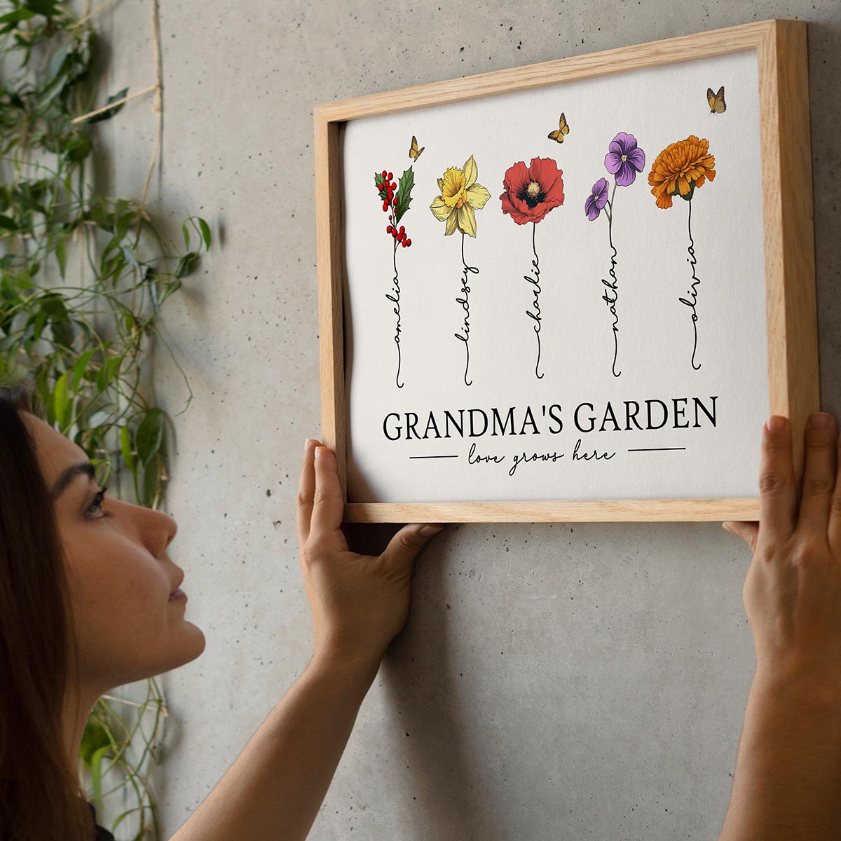 Grandma‘s Garden Love Grows Here Beautiful Birth Month Flowers Personalized Poster