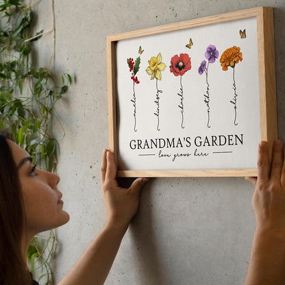 Grandma‘s Garden Love Grows Here Beautiful Birth Month Flowers Personalized Poster